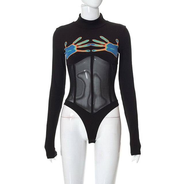 S.DIOO™ See-Through Black Long Sleeve Bodysuit