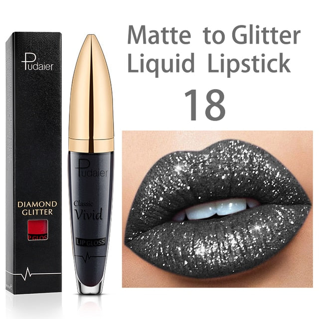 PUDAIER™ Long Lasting Matte Glitter Liquid Shiny Lip Gloss