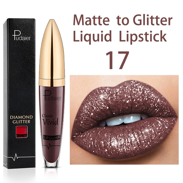 PUDAIER™ Long Lasting Matte Glitter Liquid Shiny Lip Gloss