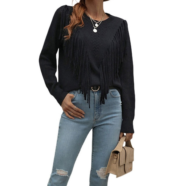 O.NIGHT™ Soft Tassels Crew Neck Sweater