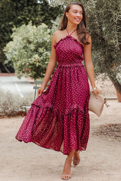 O.NIGHT™ Red Flowy Polka Dot Long Dress