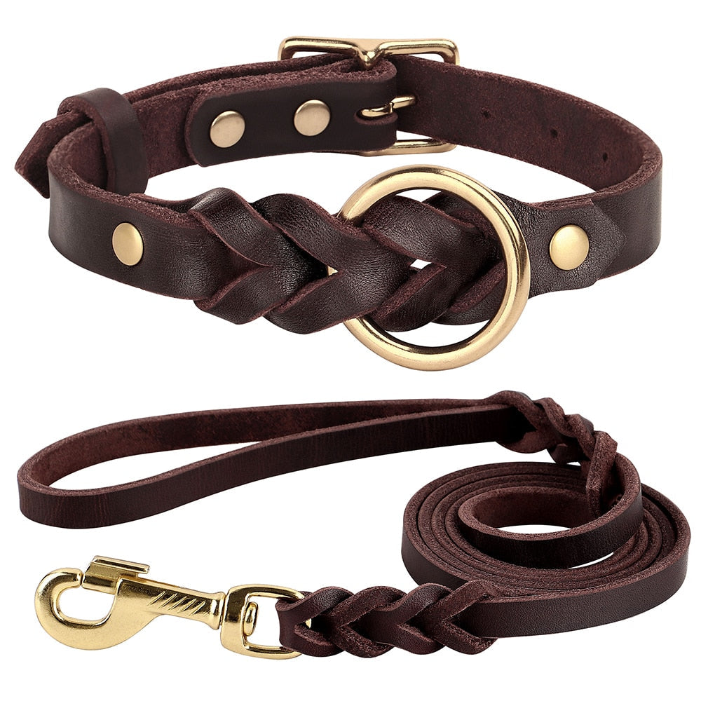 Real Leather Collar and Leash Set