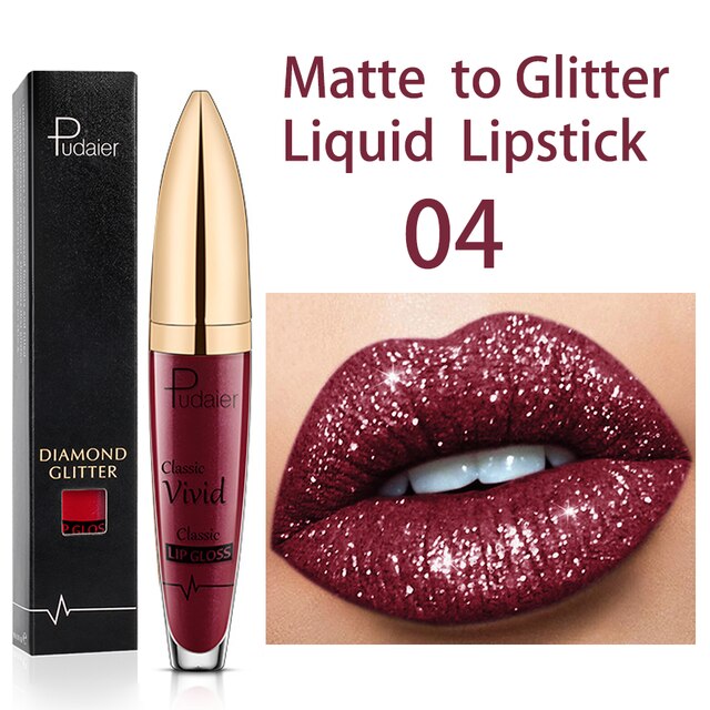 PUDAIER™ Long Lasting Matte Glitter Liquid Shiny Lip Gloss