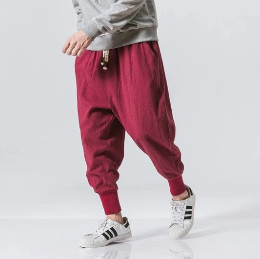 StreetFlex™ Solid Elastic Cotton Linen Harem Streetwear Joggers