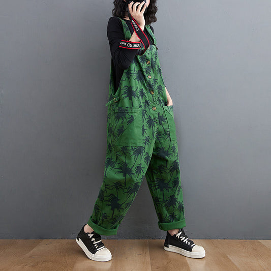 O.NIGHT™ Vintage Print Straight Green Jumpsuit