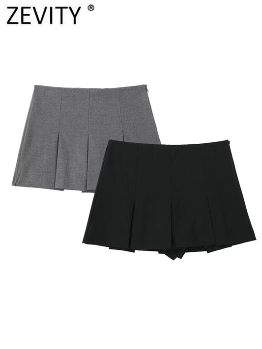 ZEVITY™ High Waist Wide Pleats Shorts Skirts