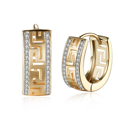 14K Gold Plated  Elements Roman Ingrain Pave Huggie Earrings