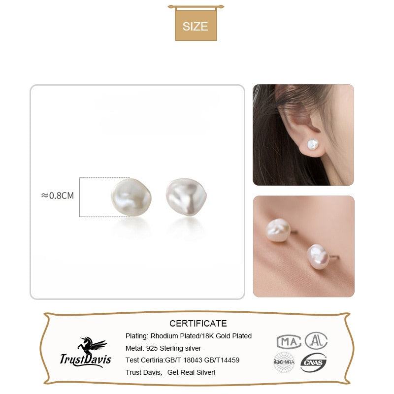 925 Sterling Silver Baroque Pearl Stud Earrings