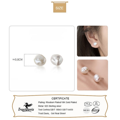 925 Sterling Silver Baroque Pearl Stud Earrings