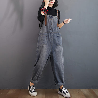 O.NIGHT™ Vintage Button Jeans Harem Jumpsuit Overall