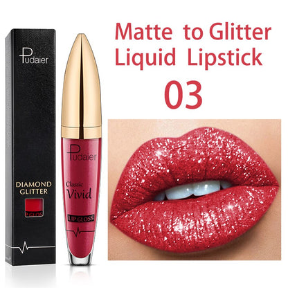 PUDAIER™ Long Lasting Matte Glitter Liquid Shiny Lip Gloss