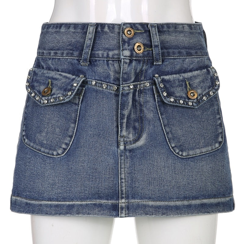 O.NIGHT™ Vintage Diamond Denim Mini Skirt