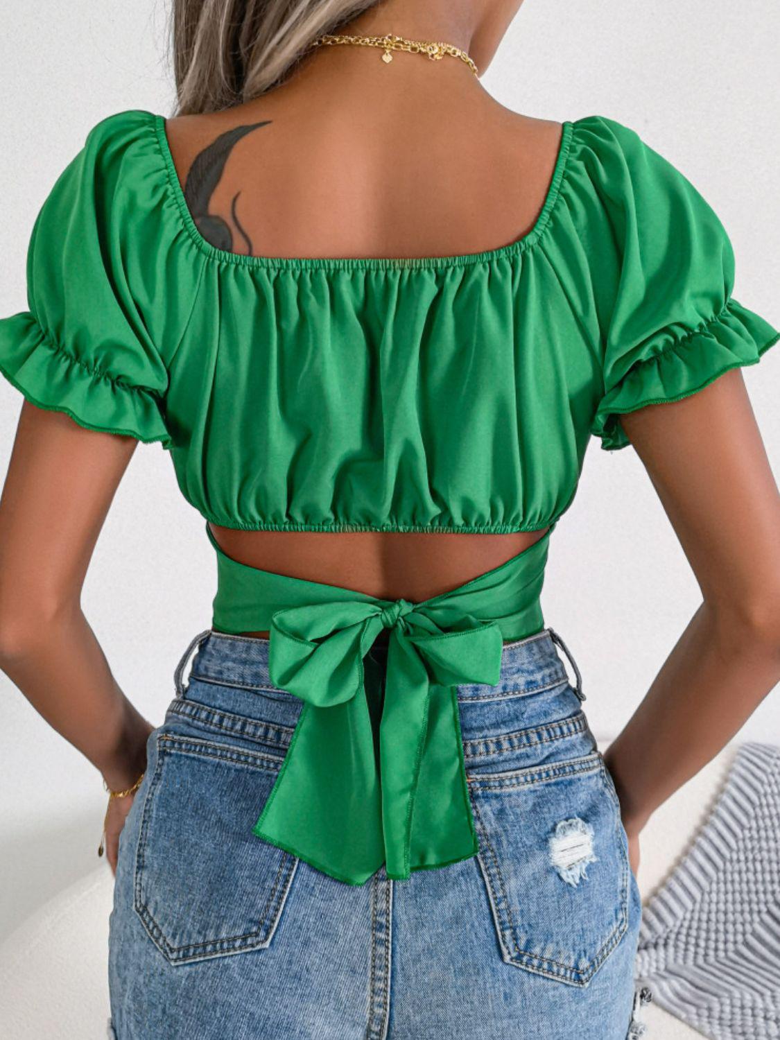 O.NIGHT™ Flounce Square Neck Crisscross Cropped Top