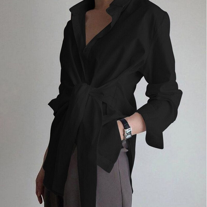 O.NIGHT™ Long Sleeve Ruched Chiffon Tie-Front Blouse