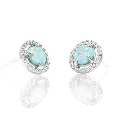 2.50ct Opal Created 18K White Gold Plated Round Halo Stud Earring