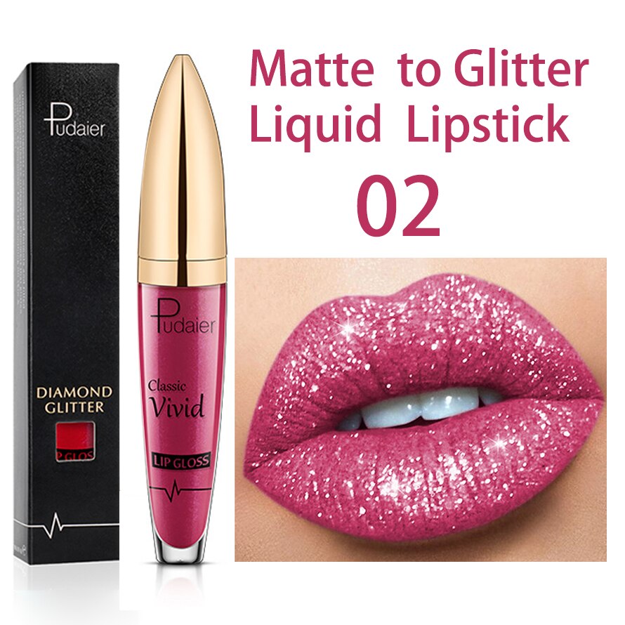 PUDAIER™ Long Lasting Matte Glitter Liquid Shiny Lip Gloss