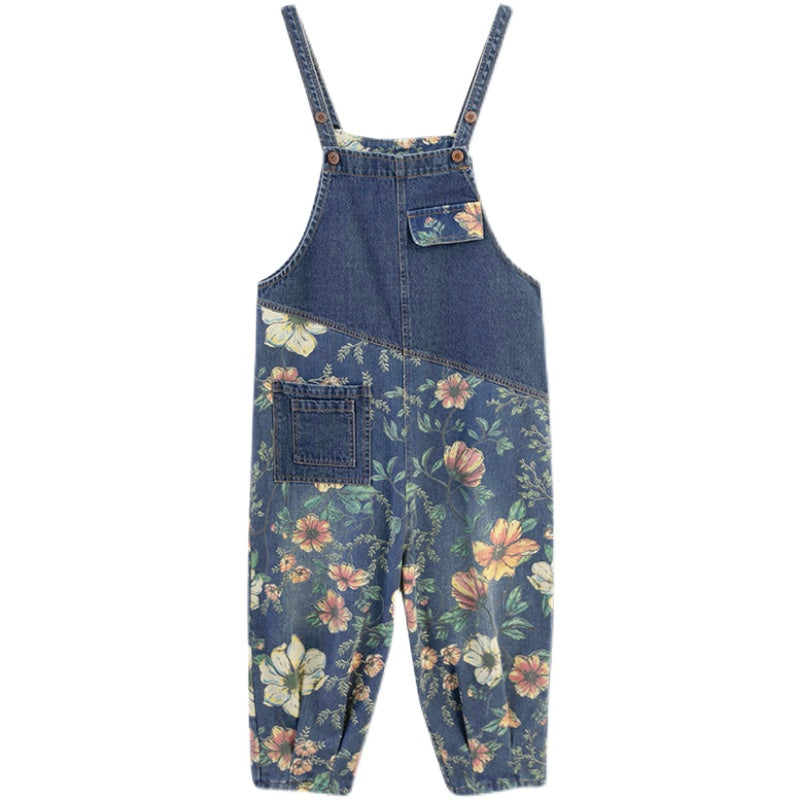 O.NIGHT™ Vintage Print Patchwork Floral Denim Jumpsuit