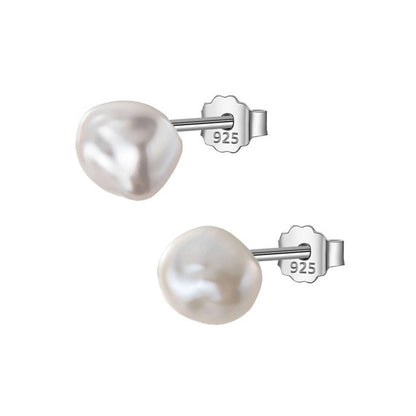 925 Sterling Silver Baroque Pearl Stud Earrings