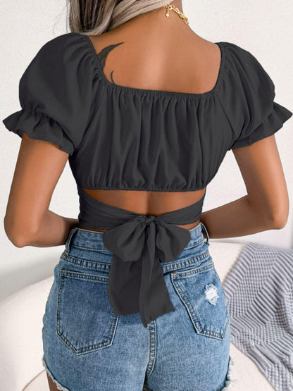 O.NIGHT™ Flounce Square Neck Crisscross Cropped Top