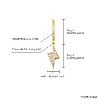 14K Gold Plated Lightning Dangling Earrings