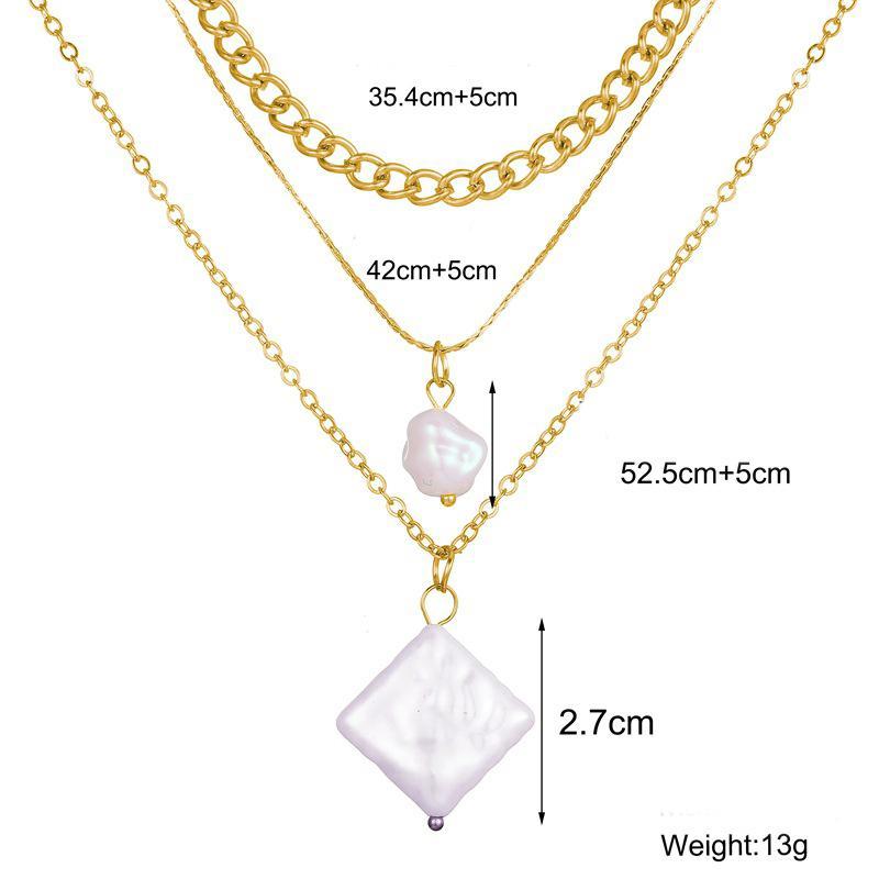 18K Gold Plated 3pcs Pearl Linear Chain Necklace