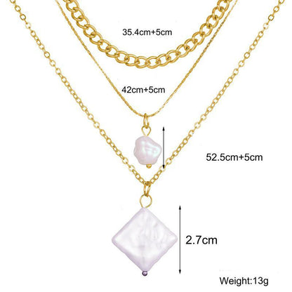 18K Gold Plated 3pcs Pearl Linear Chain Necklace