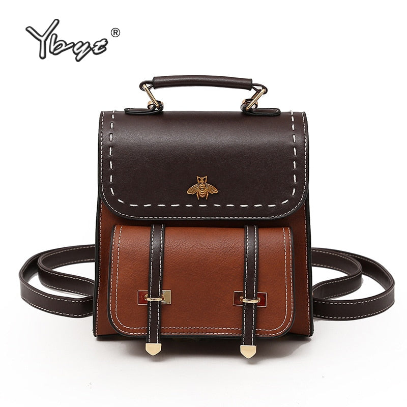 YBYT™ Vintage Paneled PU Leather Backpack