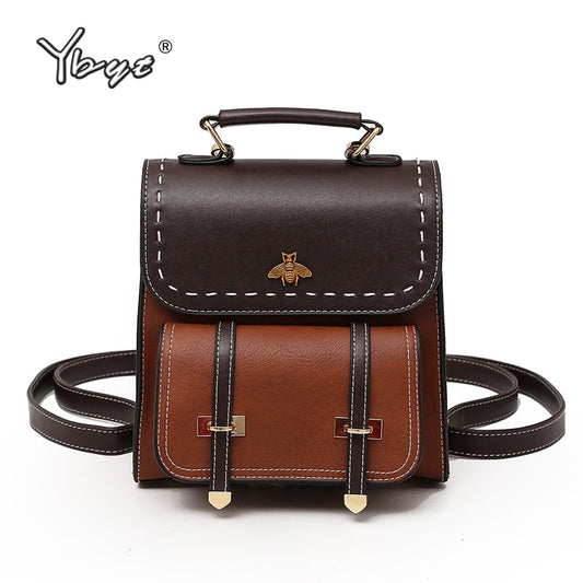 YBYT™ Vintage Paneled PU Leather Backpack