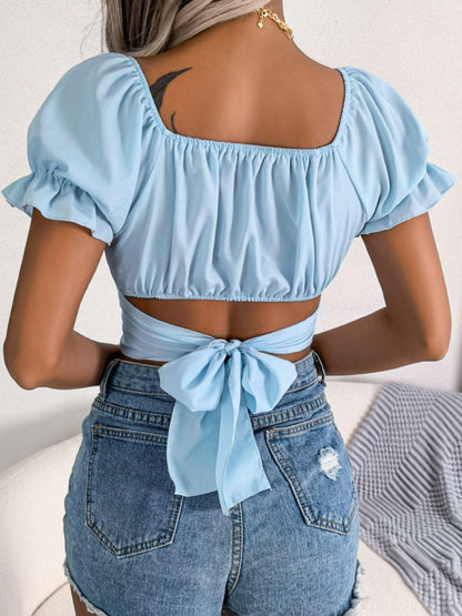 O.NIGHT™ Flounce Square Neck Crisscross Cropped Top