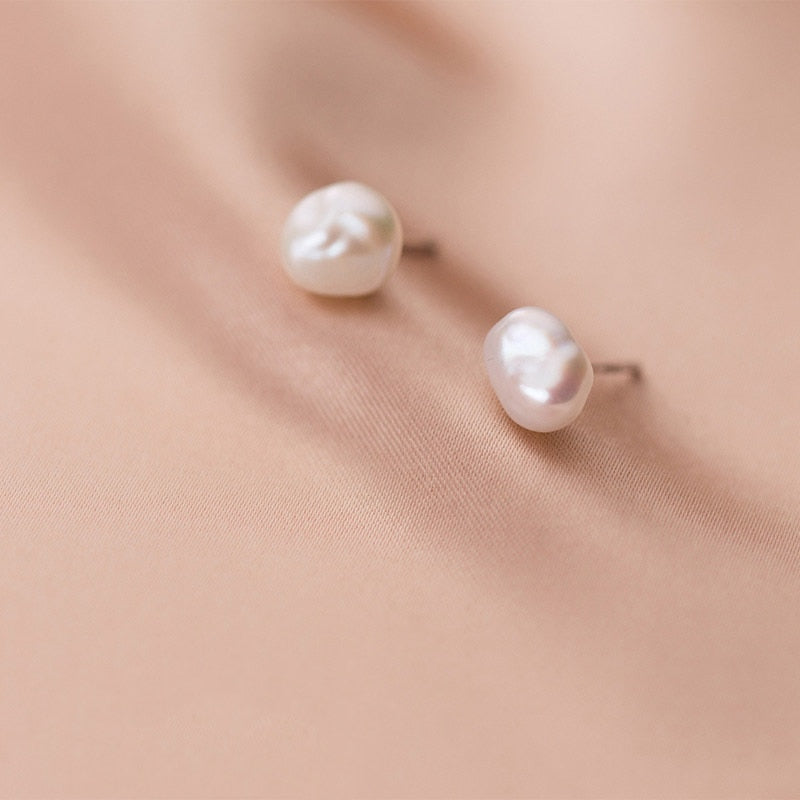 925 Sterling Silver Baroque Pearl Stud Earrings