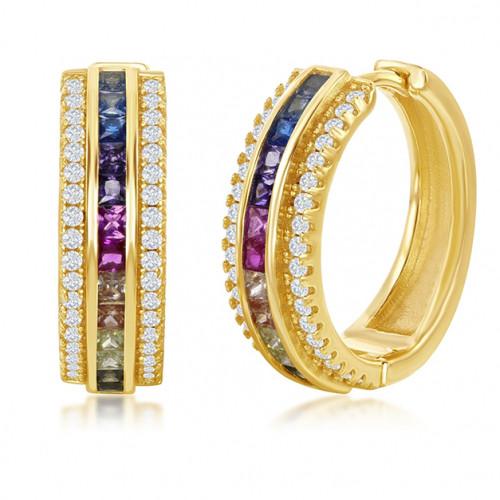 18K Gold Plated Rainbow Pav’e Hoop Earrings