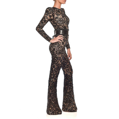 ADOGIRL™ Lace Patchwork Hollow Out Night Club Jumpsuit