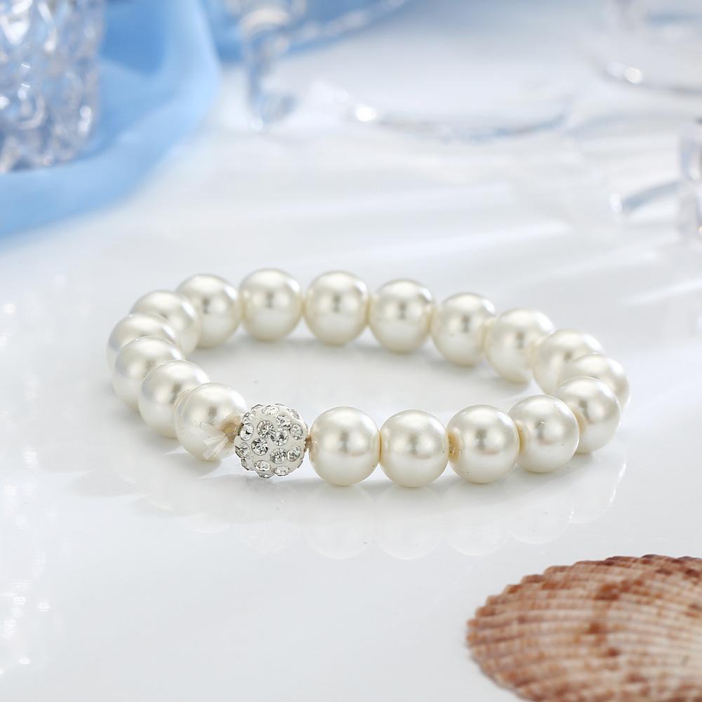 3pcs 18K White Gold Plated Pearl and Crystal Shamballa Jewelry Set