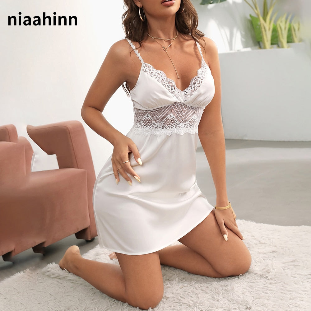 NIAHINN™ Sexy V Neck Sling Silk Nightdress