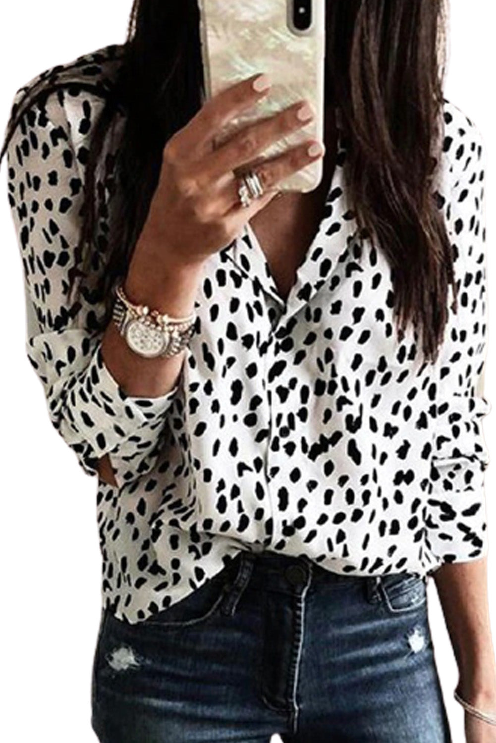 O.NIGHT™ Collared Leopard Print Blouse