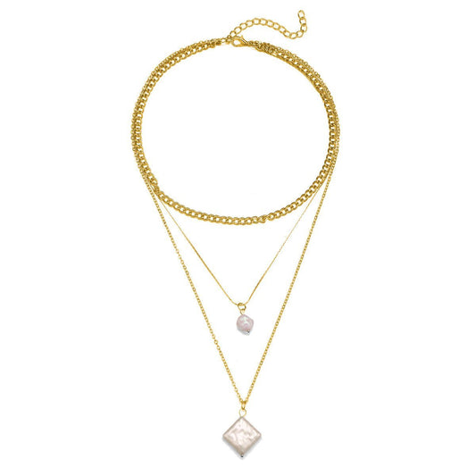 18K Gold Plated 3pcs Pearl Linear Chain Necklace