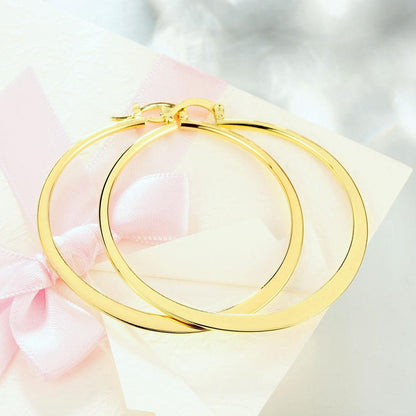 18K Gold Plated 2" Flat Hoop Earrings