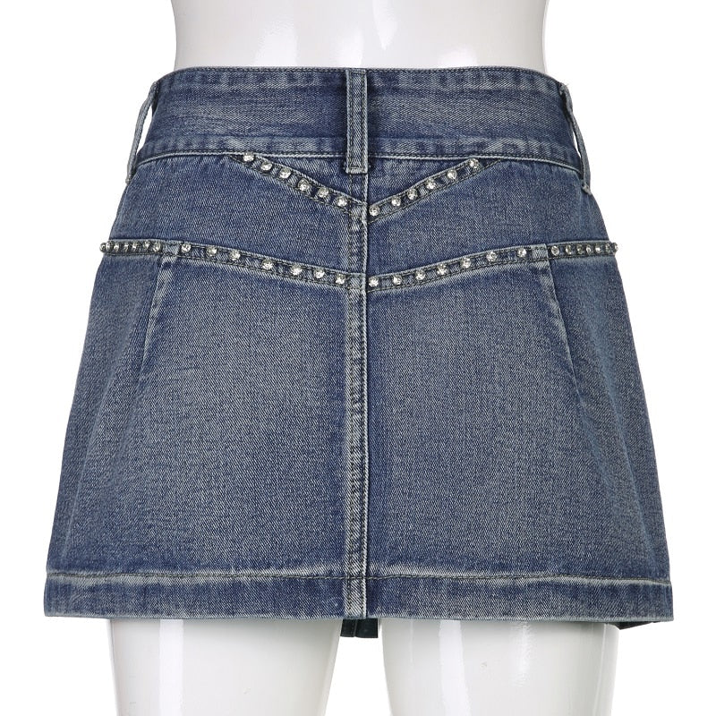 O.NIGHT™ Vintage Diamond Denim Mini Skirt