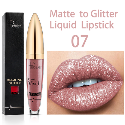 PUDAIER™ Long Lasting Matte Glitter Liquid Shiny Lip Gloss