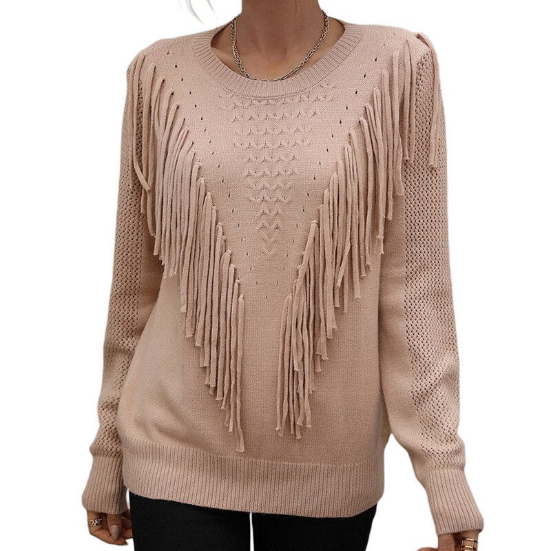 O.NIGHT™ Soft Tassels Crew Neck Sweater