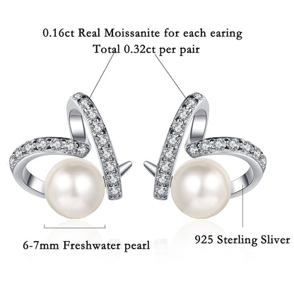 0.32ct Freshwater 7mm Pearl Moissanite Stud Earring