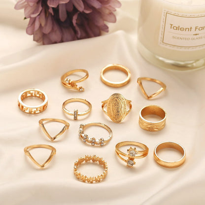 13pcs 18K Gold Plated Austrian Crystals Medallion Ring Set