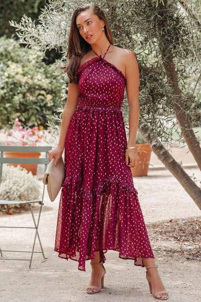 O.NIGHT™ Red Flowy Polka Dot Long Dress