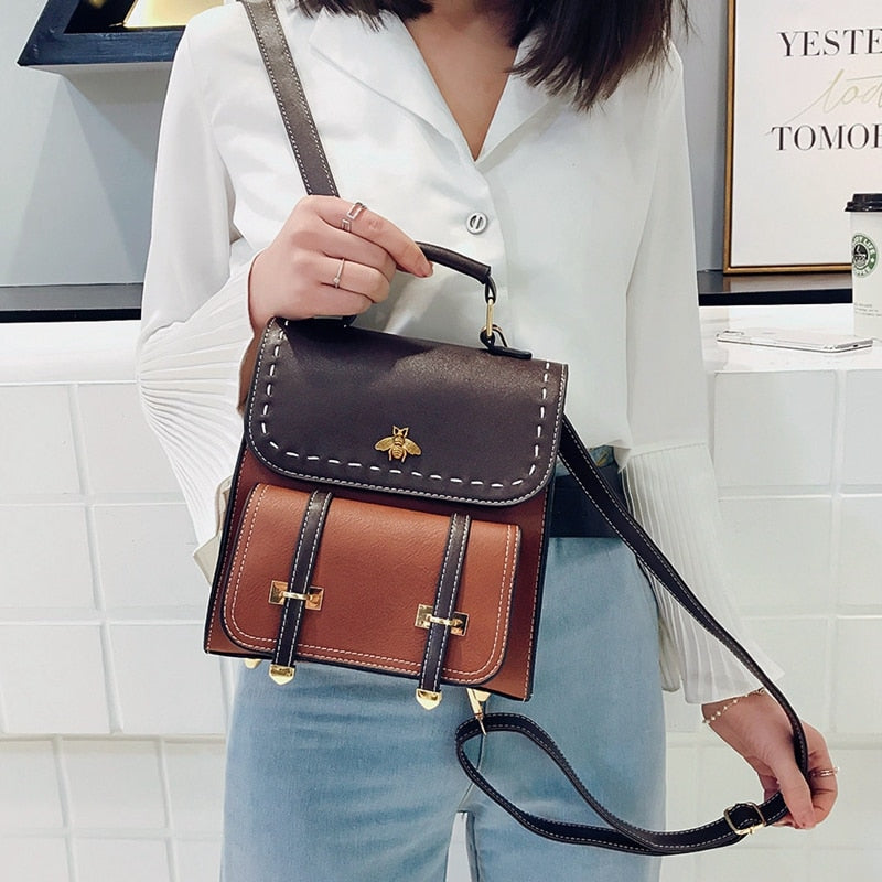 YBYT™ Vintage Paneled PU Leather Backpack