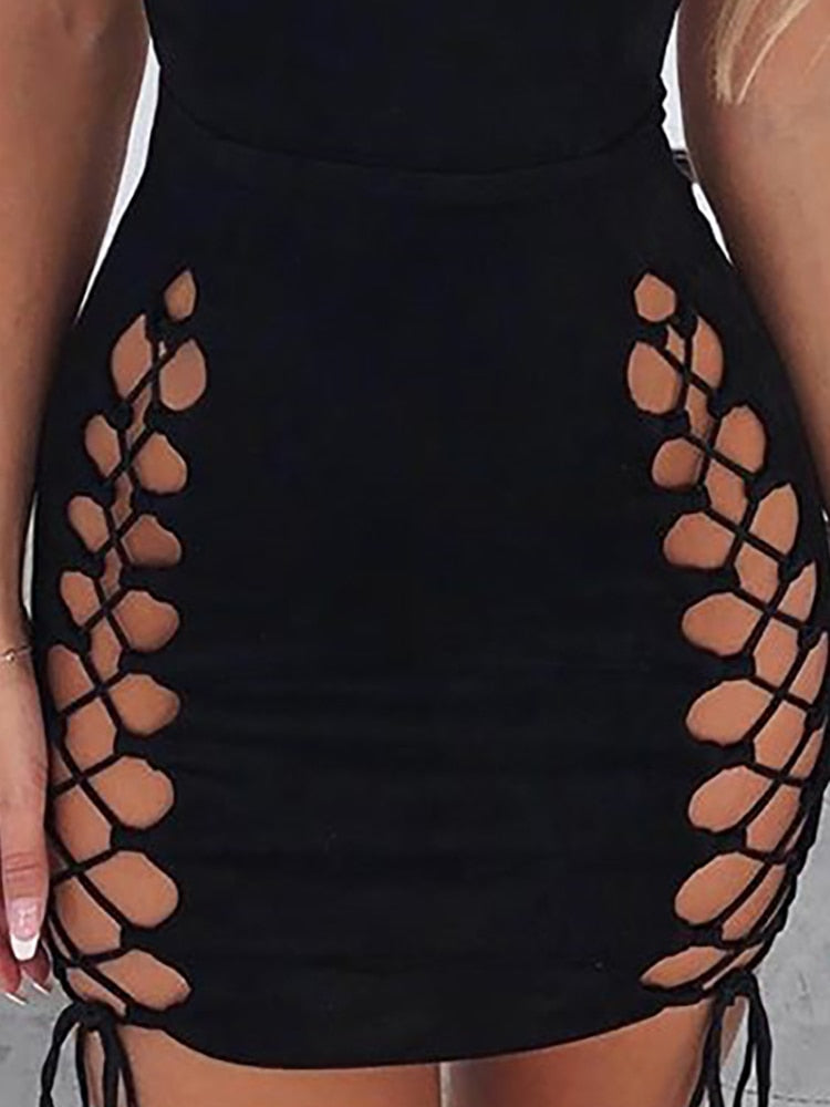 O.NIGHT™ Solid Black Lace-Up Mini Club Dress