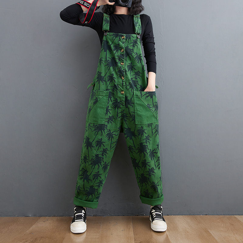 O.NIGHT™ Vintage Print Straight Green Jumpsuit