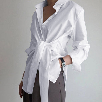 O.NIGHT™ Long Sleeve Ruched Chiffon Tie-Front Blouse