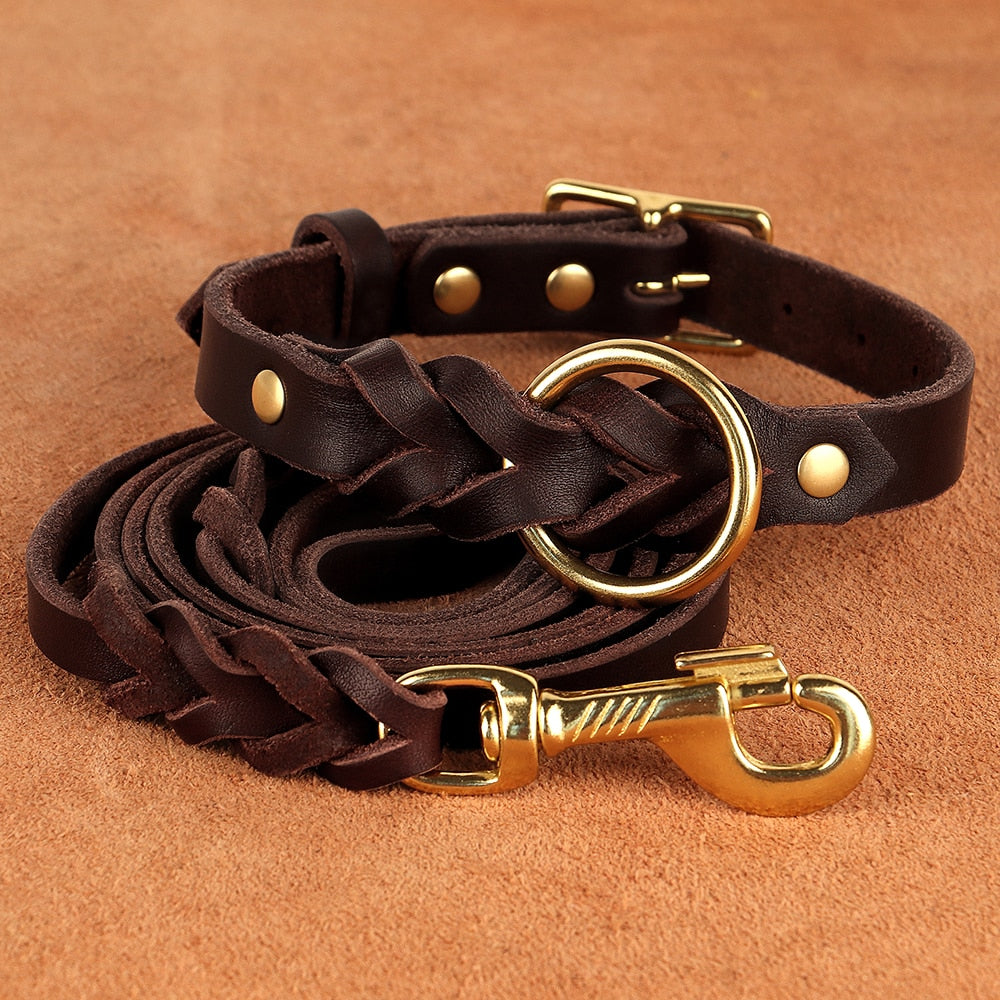 Real Leather Collar and Leash Set