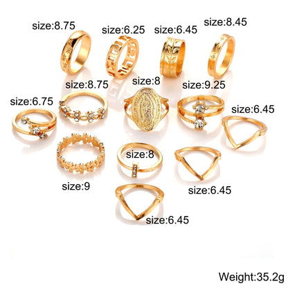 13pcs 18K Gold Plated Austrian Crystals Medallion Ring Set